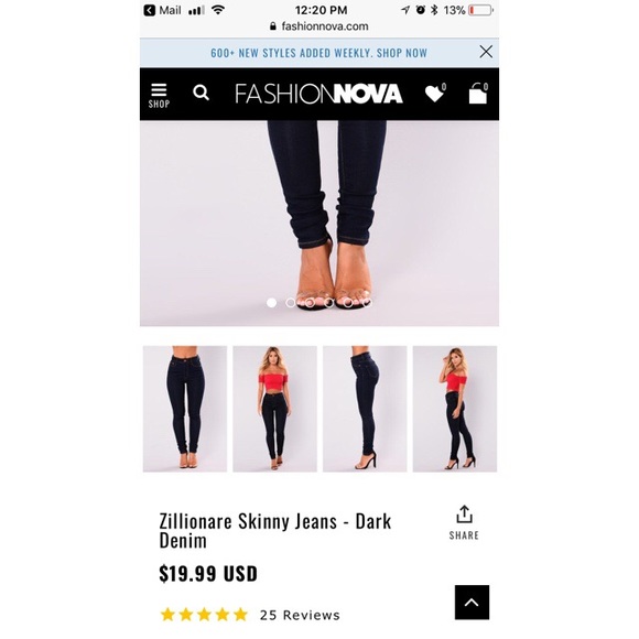 Zillionare Skinny Dark Wash Jeans -FashionNova - Picture 4 of 4